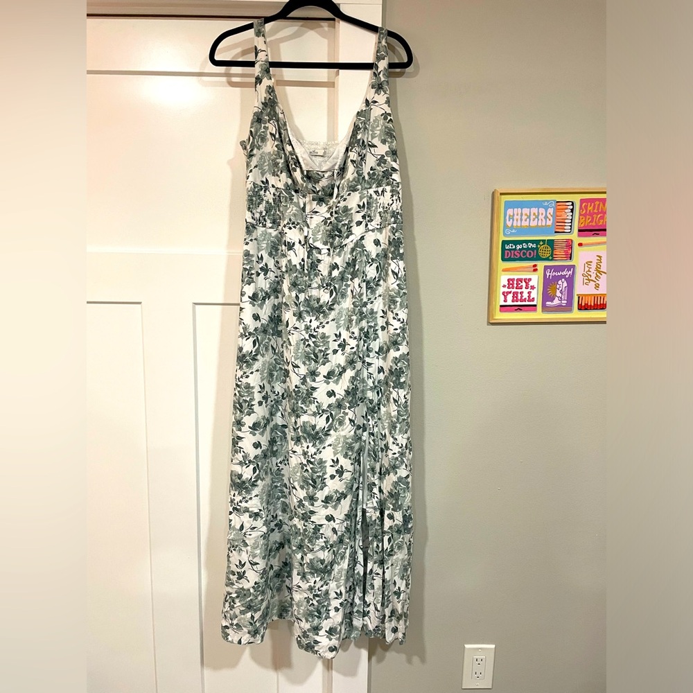 Hollister green floral midi dress, size XL